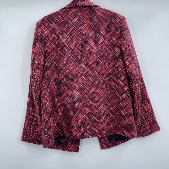 Chicos Jacket Womens 2 Blazer Ruffle Woven Tweed Magenta Pink Multicolored Lined - Picture 8 of 8